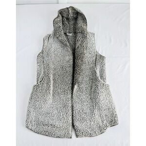 Serra Plush Sherpa Hooded Vest Cardigan L Gray Open Front Warm Winter Fleece